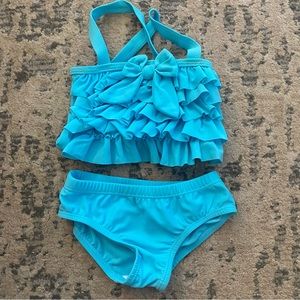Koala Baby Blue Ruffle Bow Criss Cross Back Bikini Tankini Top and Bottom Set 6M
